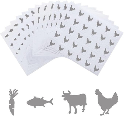 OLYCRAFT 2400pcs 4 Styles Silver Meal Stickers 0.5 Inch Food Choice Sticker Cow/Chicken/Fish/Carrot Wedding Meal Indicator Stickers Kitchen Stickers Meal Stickers for Place Card Wedding Party Supplies