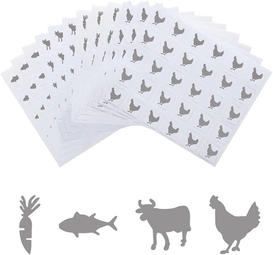 OLYCRAFT 2400pcs 4 Styles Silver Meal Stickers 0.5 Inch Food Choice Sticker Cow/Chicken/Fish/Carrot Wedding Meal Indicator Stickers Kitchen Stickers Meal Stickers for Place Card Wedding Party Supplies