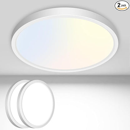 2 Pack LED Flush Mount Ceiling Light Fixture, 3000K-4000K-6500K, 100W Equivalent Modern Kitchen Recessed Ceiling Lamp, 12W 1200Lm 6.5 Inch Closet Round Surface Mount for Laundry Bedroom Hallway