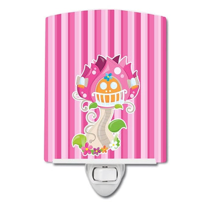 Caroline's Treasures BB6907CNL Fairy House Pink Stripes Ceramic Night Light Compact, UL-Certified, Ideal for Bedroom, Bathroom, Nursery, Hallway, Kitchen, 6x4x3, Multicolor
