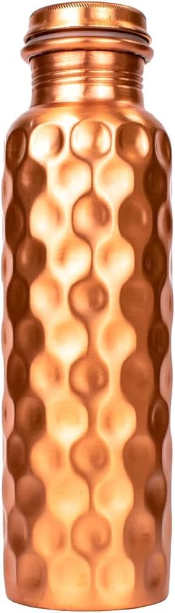 Copper Water Drinking Bottle Ayurvedic Health Benefits Diamond Pattern Water Bottle (1 Bottle)