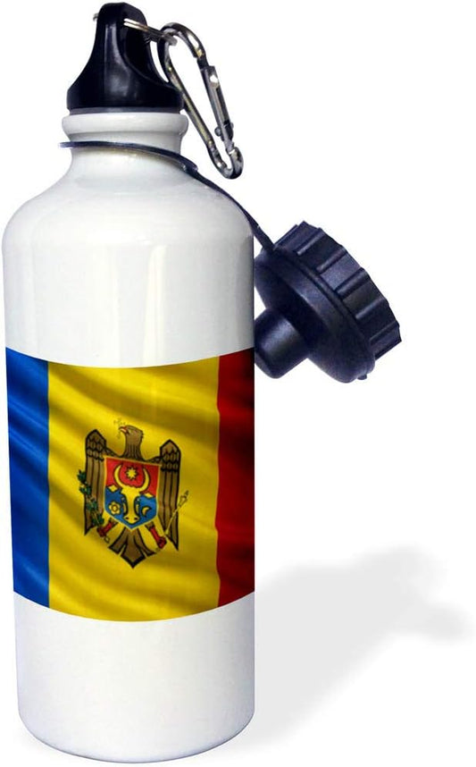 3dRose Flag of Moldova waving in the wind-Sports Water Bottle, 21oz , Multicolored