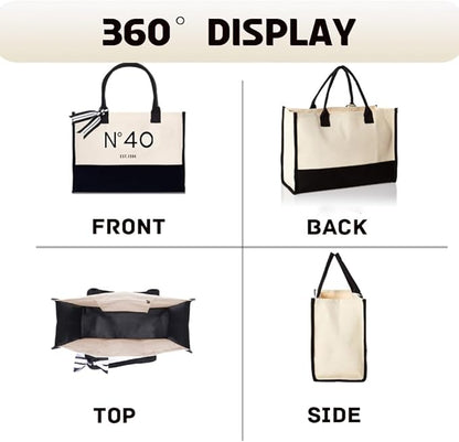 40th Birthday Gift Canvas Tote Bag for Women,N°40 EST.1984 Keepsake Beach Bag 40 Party Birthday Present for Her