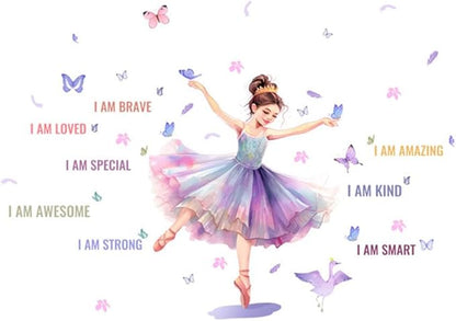 Butterfly Girl Wall Decals with Quotes, Colorful Butterflies and Motivational Lettering, Wall Stickers for Nursery, Girl Bedroom or Dance Room (MS7109)
