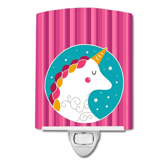 Caroline's Treasures BB7139CNL Unicorn Pink Stripes Ceramic Night Light Compact, UL-Certified, Ideal for Bedroom, Bathroom, Nursery, Hallway, Kitchen, 6x4x3, Multicolor
