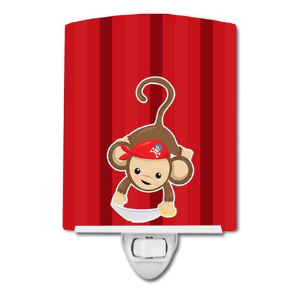 Caroline's Treasures BB8978CNL Pirate Monkey Red #3 Ceramic Night Light Compact, UL-Certified, Ideal for Bedroom, Bathroom, Nursery, Hallway, Kitchen, 6x4x3, Multicolor