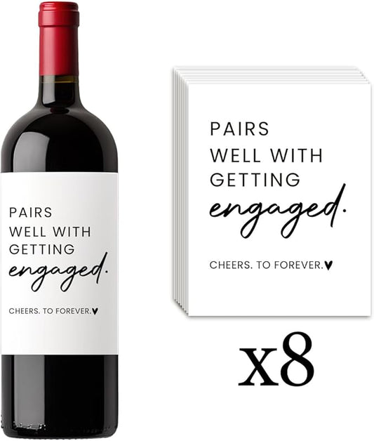 8 Pcs Engagement Wine Labels, Engagement Gifts for Couples Her, Engagement Party Decorations Gifts for Engaged Couple Wine Bottle Stickers, Pairs Well with Getting Engaged Wine Bottle Labels