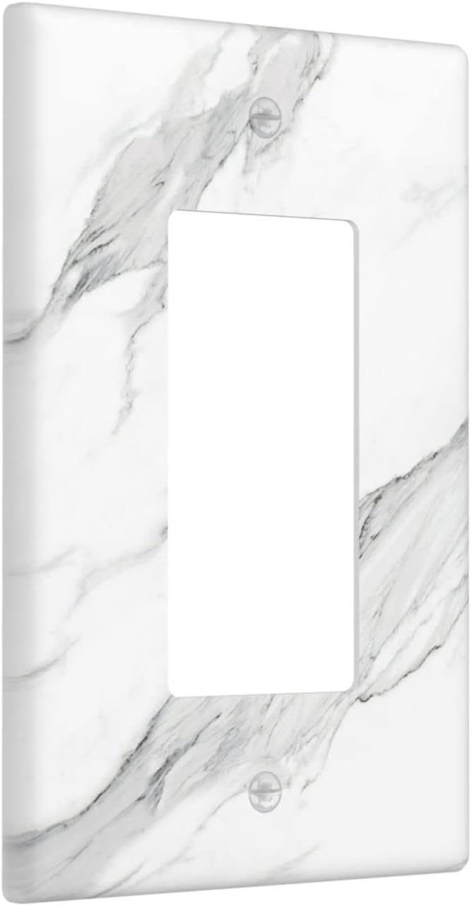 Marble Grey Wall Plate Decorative Light Switch Cover 1-Gang Single Rocker Faceplate fo Bathroom Farmhouser Kitchen Bedroom White