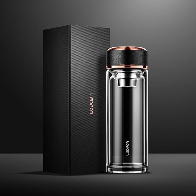 Vacuum Insulated Stainless Steel Travel Mug, Tea Tumbler with Tea infuser loose leaf Filter,Thermal Cup, Water Bottle with lid for coffee tea 18-Ounce Black… (Clear)