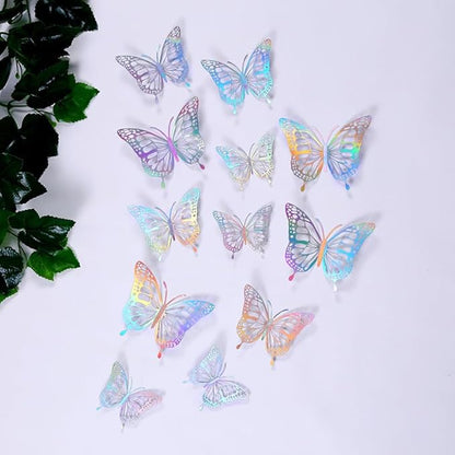 3D Butterfly Wall Decor 48 Pcs 4 Colors 3 Sizes,Gold Silver Laser Rose Butterfly Decorations for Butterfly Birthday Decorations Butterfly Party Decorations Cake Decorations,Removable Sticker