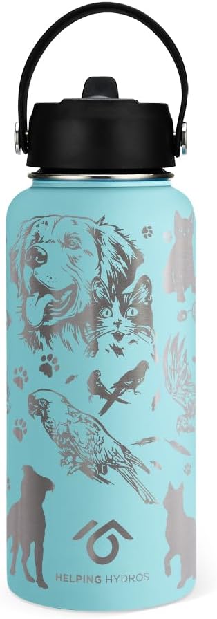Animal Rescue Water Bottle | 32 oz Engraved Stainless Steel Vaccuum Sealed | Best Friends Pets & Animal Theme…