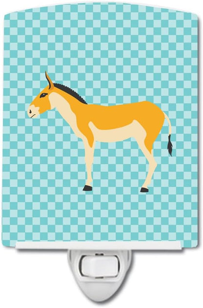 Caroline's Treasures BB8028CNL Turkmenian Kulan Donkey Blue Check Ceramic Night Light Compact, UL-Certified, Ideal for Bedroom, Bathroom, Nursery, Hallway, Kitchen, 6x4x3, Multicolor