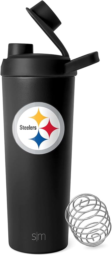 Simple Modern Officially Licensed NFL Pittsburgh Steelers Stainless Steel Shaker Bottle with Ball 24oz | Metal Insulated Cup Protein Mixes Shakes Pre Workout | Rally Collection | Pittsburgh Steelers