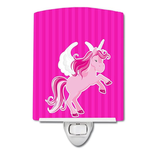 Caroline's Treasures BB9093CNL Unicorn Pink Stripes #2 Ceramic Night Light Compact, UL-Certified, Ideal for Bedroom, Bathroom, Nursery, Hallway, Kitchen, 6x4x3, Multicolor