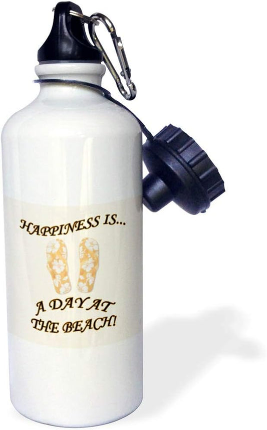 3dRose Happiness is a day at the beach Vacation popular saying Sports Water Bottle, 21 oz, Multicolor