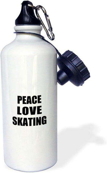 3dRose Peace Love Things That Make me Happy-Skate Skater Gift Sports Water Bottle, 21 oz, Multicolored