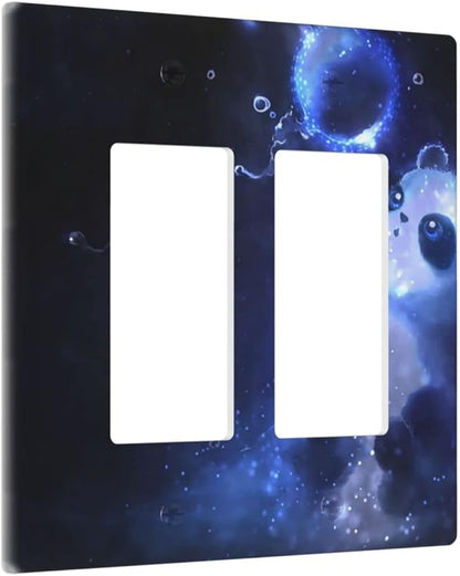 Cute Baby Panda Light Switch Cover Wall Plate Decorative 2 Gang Double Rocker Covers Blue for Farmhouses Playrooms Bedrooms Bathrooms 4.5 x 4.6 in