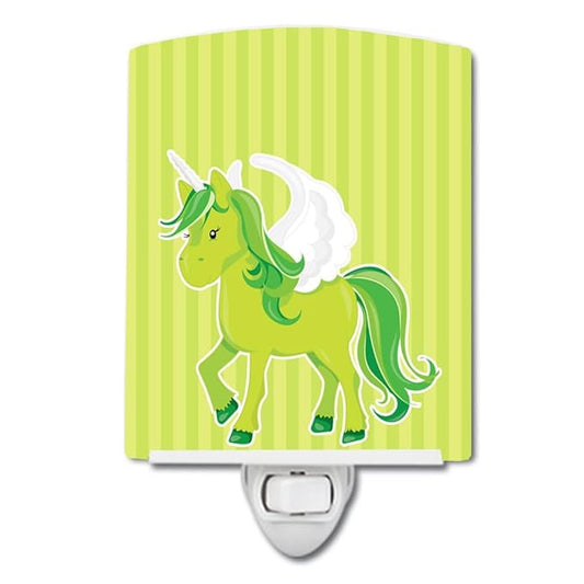 Caroline's Treasures BB9088CNL Unicorn Green Stripes Ceramic Night Light Compact, UL-Certified, Ideal for Bedroom, Bathroom, Nursery, Hallway, Kitchen, 6x4x3, Multicolor