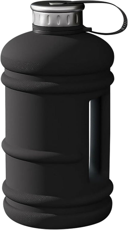 2.2L Half Gallon Water Bottle, 73 OZ Large Water Jug BPA Free PETG Plastic Reusable Drink Container with Handle, Wide Mouth Leak proof Big Sports Jug for Gym Fitness Hiking Outdoor (Black)