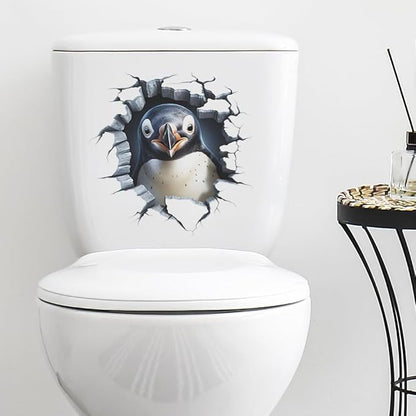 3 PCS Broken Penguin Wall Decals Break Through The Wall Penguin Wall Stickers Removable 3D Animal Wal Art Decor for Kids Room Playroom Nursery Bathroom