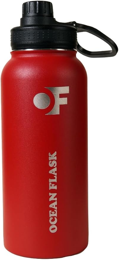 Sports Water Bottle - 32 Oz 3 Lids Straw Lid Leak Proof (Straw, Spout and Handle Lid)- Stainless Steel Sport and Gym, Travel Bottles for Men, Women -Insulated Thermos (Fire Red)