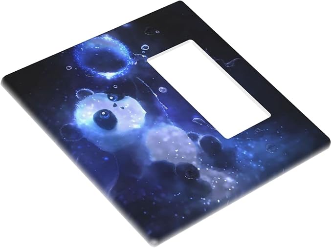 Cute Baby Panda Light Switch Cover Wall Plate Decorative 2 Gang Combination Blank/Rocker Outlet Covers Blue for Farmhouses Kitchens Bathrooms 4.5 x 4.6 in