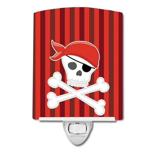 Caroline's Treasures BB8975CNL Pirate Skull and Cross Bones Ceramic Night Light Compact, UL-Certified, Ideal for Bedroom, Bathroom, Nursery, Hallway, Kitchen, 6x4x3, Multicolor