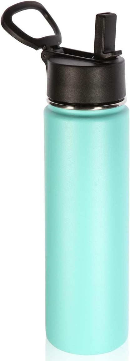 Volhoply 24 Ounce Insulated Water Bottle With Straw Lid,Stainless Steel Wide Mouth Sport Bottles With Handle,Double Wall Vacuum Thermos keep Cold,Reusable Travel Thermal Cups For Holder,Gym(Mint,1)