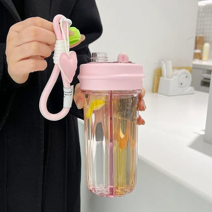 28oz Split Flask Tumbler 2 in 1 Mixed Drink Tumbler, Kawaii Cup With Storage Blender Water Bottle, Travel Camping Snack Slushie Cup With Straw (Pink)