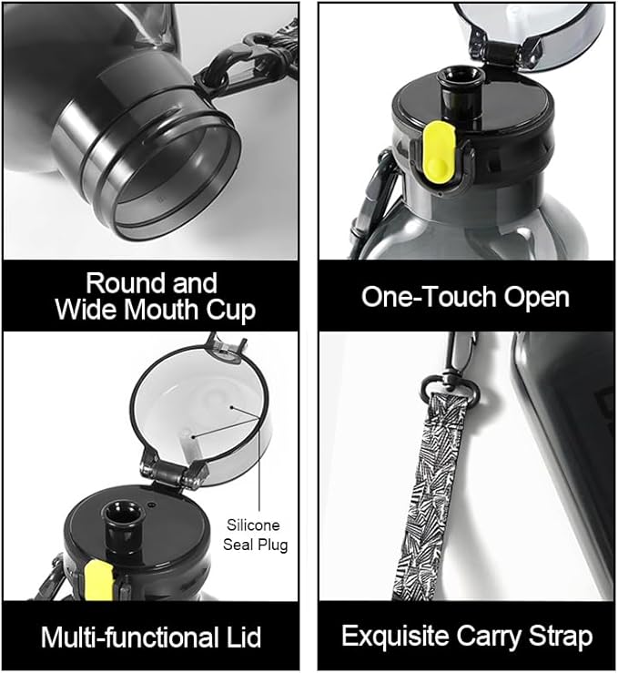 Sports Square Water Bottle 24 oz Reusable Drinking Bottle Portable Leakproof BPA-Free Plastic Water Bottles for Travel Picnic Gym Camping School(Black)