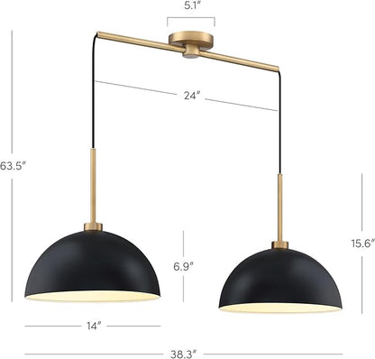 Nathan James Percy Modern 2-Light Pendant Island Light Fixture, Hanging Lights with Metal Shade and Adjustable Cord, for Kitchen, Living Room, Black/Vintage Brass