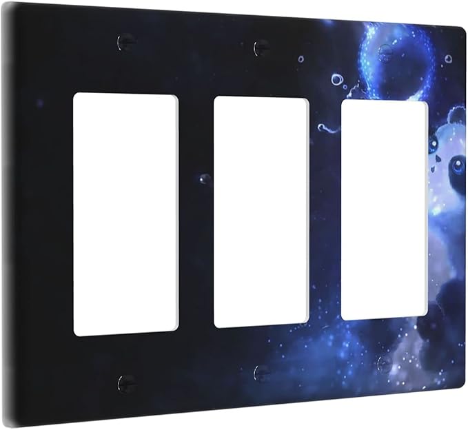 Cute Baby Panda Light Switch Cover Wall Plate Decorative 3 Gang Triple Rocker Covers Blue for Kitchens Living Room Bedrooms Farmhouses Bathrooms 4.65 x 6.57 in