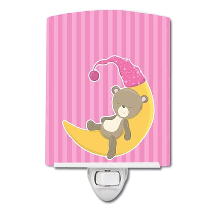 Caroline's Treasures BB8613CNL Baby Girl Bear on Moon Ceramic Night Light Compact, UL-Certified, Ideal for Bedroom, Bathroom, Nursery, Hallway, Kitchen, 6x4x3, Multicolor