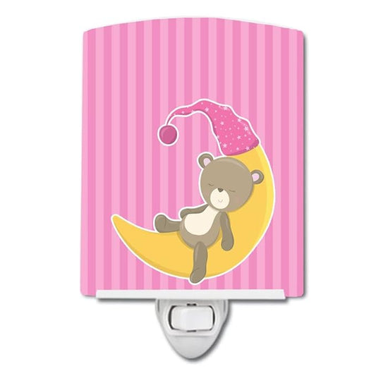 Caroline's Treasures BB8613CNL Baby Girl Bear on Moon Ceramic Night Light Compact, UL-Certified, Ideal for Bedroom, Bathroom, Nursery, Hallway, Kitchen, 6x4x3, Multicolor