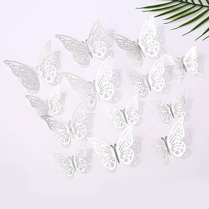 3D Butterfly Wall Decor 48 Pcs 4 Styles 4 Colors 3 Sizes,Gold Silver Laser Rose Butterfly Decorations for Butterfly Birthday Decorations Butterfly Party Decorations Cake Decorations,Removable Sticker
