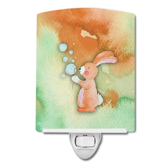 Caroline's Treasures BB7349CNL Rabbit and Bubbles Watercolor Ceramic Night Light Compact, UL-Certified, Ideal for Bedroom, Bathroom, Nursery, Hallway, Kitchen, 6x4x3, Multicolor