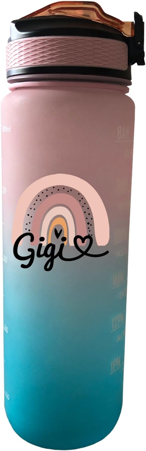 Gigi 32 oz Water Bottle with Times Marker to Drink and Straw, Carrying Strap, Leakproof Tritan BPA-Free, Ensure You Drink Enough Water for Fitness, Gym, Camping, Outdoor Sports