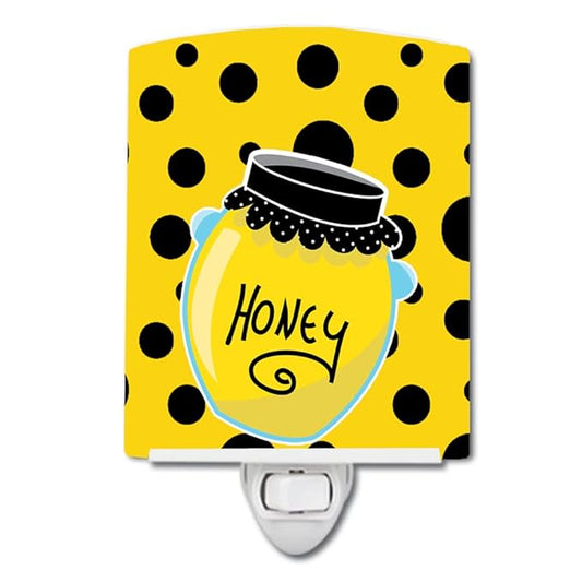 Caroline's Treasures BB8598CNL Bee Honey Jar on Polkadots Ceramic Night Light Compact, UL-Certified, Ideal for Bedroom, Bathroom, Nursery, Hallway, Kitchen, 6x4x3, Multicolor