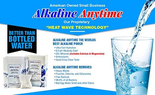 Alkaline Anytime Worlds Best Water Filter Pouch for Alkaline Water- Mobile Filtration System For Pitcher, Cup, Bottle, Jug, any Container -High pH 9.5+ Ionized Electrolytes-Long-Life 60 Gallons-