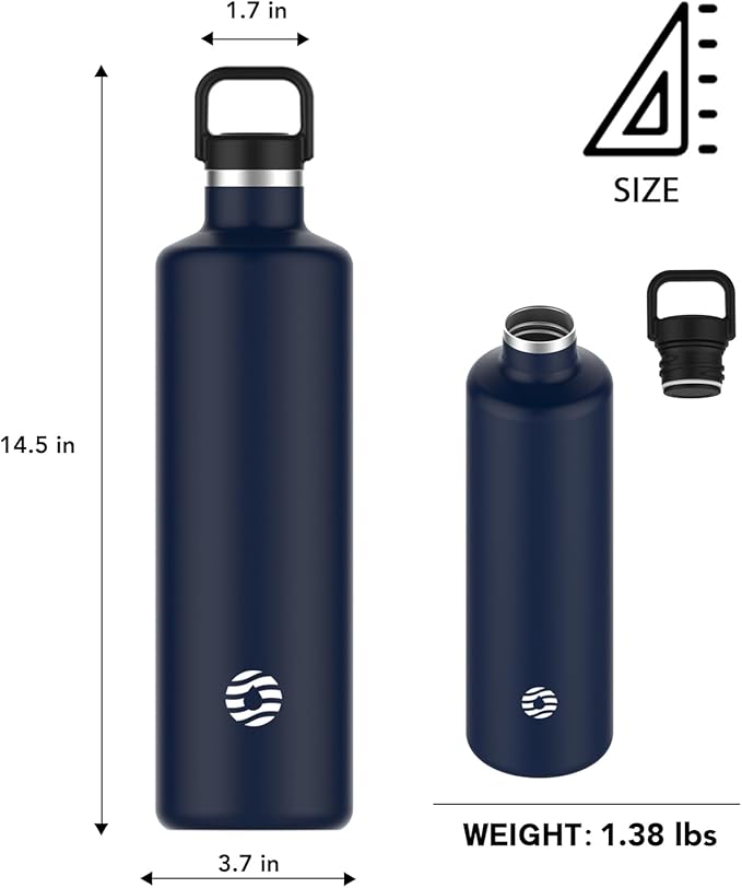 60oz Water Bottle with Carrier Bag, Large Insulated Water Bottle, Stainless Steel Water Bottles, Double Walled Insulated Thermo for Hot Drinks/Cold Drinks, Great for Gym, Hiking, Camping (Navy Blue)