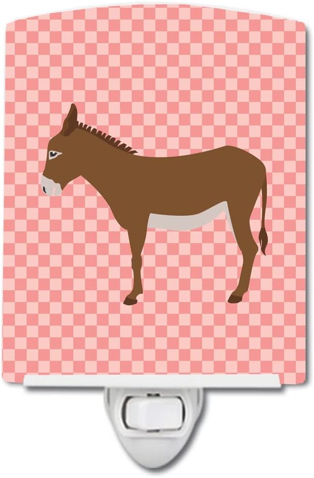 Caroline's Treasures BB7849CNL Cotentin Donkey Pink Check Ceramic Night Light Compact, UL-Certified, Ideal for Bedroom, Bathroom, Nursery, Hallway, Kitchen, 6x4x3, Multicolor