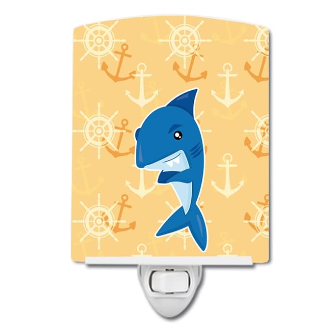 Caroline's Treasures BB6946CNL Shark on Beige Nautical Ceramic Night Light Compact, UL-Certified, Ideal for Bedroom, Bathroom, Nursery, Hallway, Kitchen, 6x4x3, Multicolor