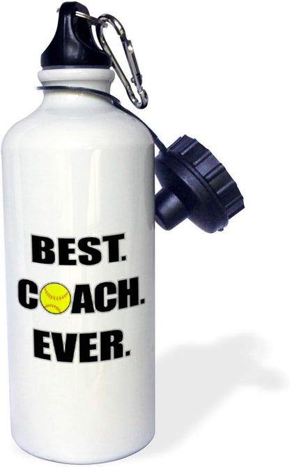 3dRose Softball Best Coach Ever Flip Straw Water Bottle, 21 oz, Multicolor