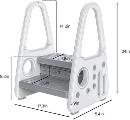 Toddler Step Stool for Bathroom Toilet Potty Training Children Step Ladder Step Stool for Kids with Safety Handles (Two Floor)