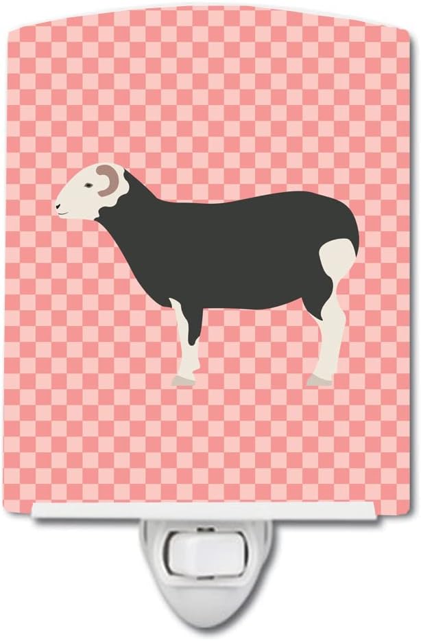 Caroline's Treasures BB7970CNL Herwick Sheep Pink Check Ceramic Night Light Compact, UL-Certified, Ideal for Bedroom, Bathroom, Nursery, Hallway, Kitchen, 6x4x3, Multicolor