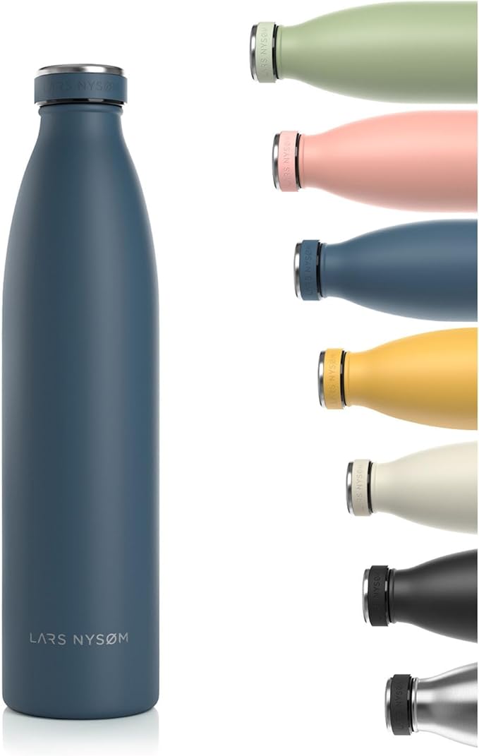 LARS NYSØM Stainless Steel Insulated Water Bottle 12oz 17oz 25oz 34oz 51oz | BPA-free Insulated Thermo Flask for Hot and Cold Beverages | Leakproof Drinking Bottle (Blue Stone, 34oz)