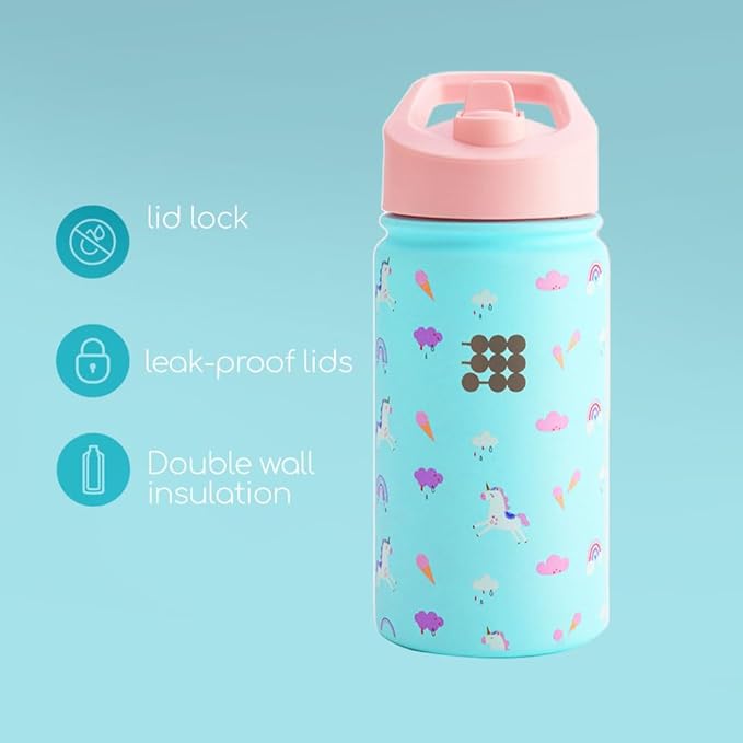Cubitt Kids Water Bottle 14 oz with Straw Lid, Insulated Stainless Steel, Double Walled Tumbler Travel Cup, Thermo Mug, Leak Proof, Cold for up to 24 hours, Hot for up to 12 hours