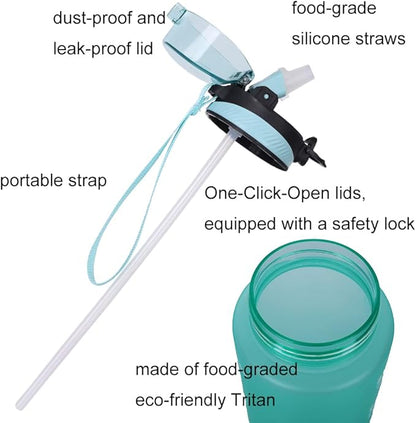 24oz Sport Water Bottle with Time Maker &Straw &Carry Strap & Security Lock Tritan BPA-Free Leak Proof Flip Top Lid Gym School Outdoor Sports Green