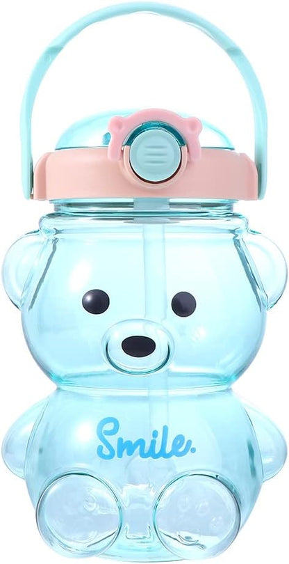 Vctitil Large Capacity Straw Water Cup Cute Bear Belly Cup Outdoor Sports Bottle 1000ml Plastic Water Cup(blue)
