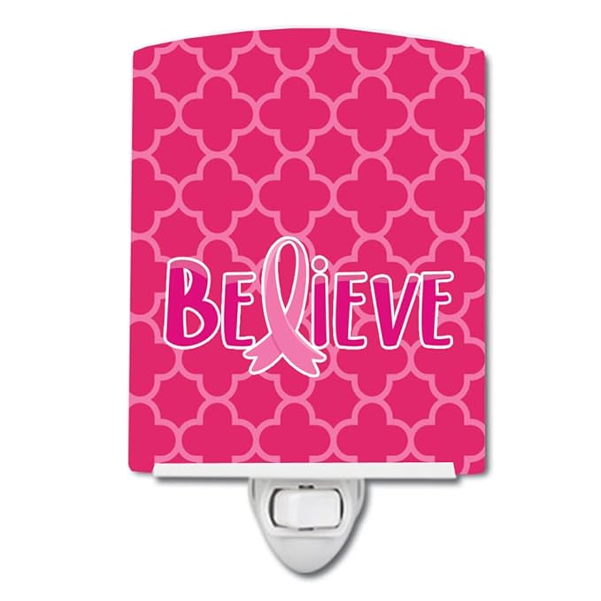 Caroline's Treasures BB6980CNL Breast Cancer Awareness Ribbon Believe Ceramic Night Light Compact, UL-Certified, Ideal for Bedroom, Bathroom, Nursery, Hallway, Kitchen, 6x4x3, Multicolor